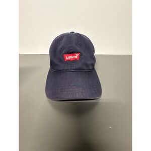 Levi's Batwing Logo Washed Low Profile Denim Strapback Baseball Cap Navy Blue